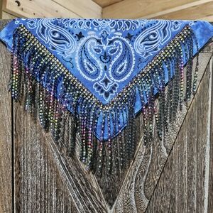NWT Blue Colorful Blue Fringe Bandana Wild Rag